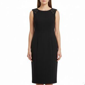 Vince Camuto Women's Black Sleeveless Dress Jeweled Shoulders Back Zipper Size 4